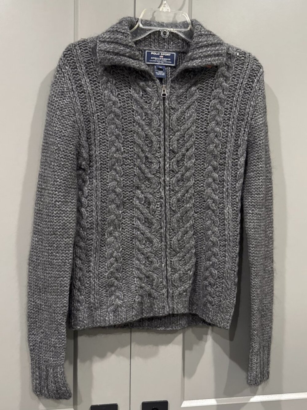 VTG 90's Polo Sport Sportswoman Alpaca Wool Cable Knit Cardigan Sweater XS